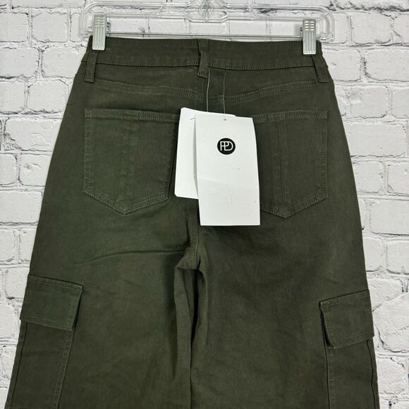 Prosperity Denim Wide Straight Leg Cargo Jeans Womens 25 in Olive Green NWT - Picture 7 of 9